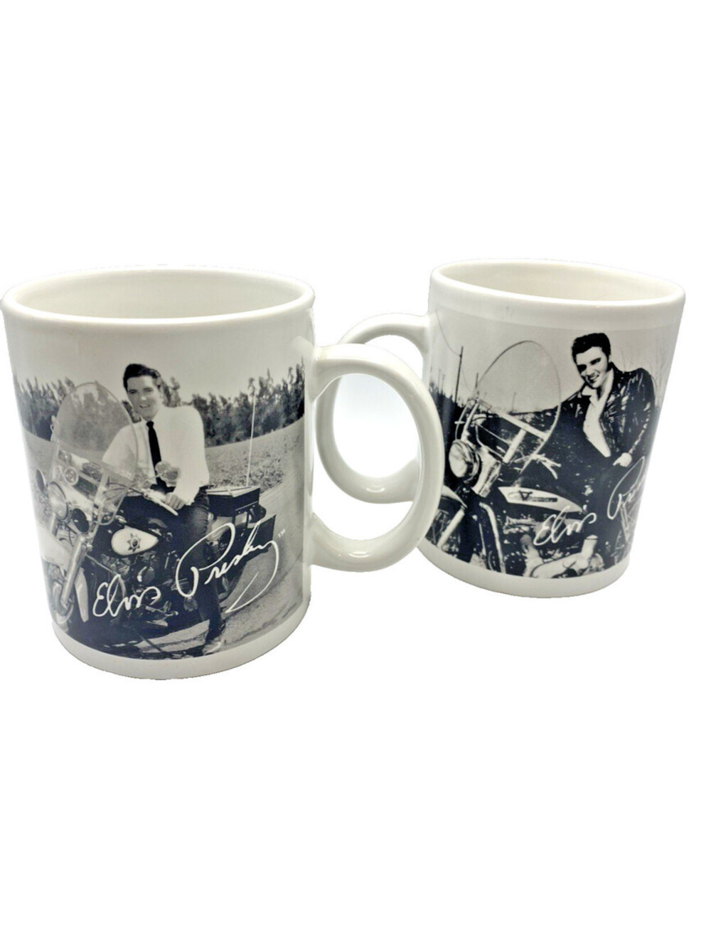 Elvis Presley Motorcycle Coffee Mug Black White Photo Signature Ceramic Cup